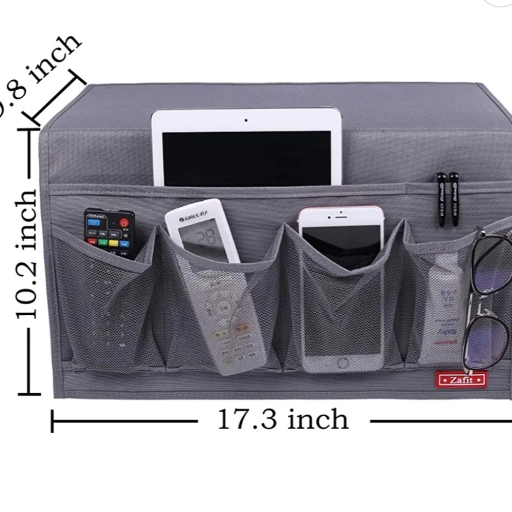Bed side caddy organizer pocket remote glasses